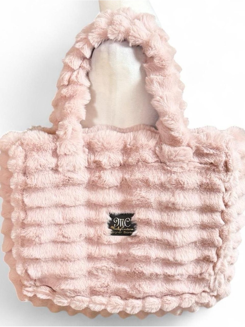 Minky Couture Pink Faux Fur Tote Bag Plush Luxury Handbag